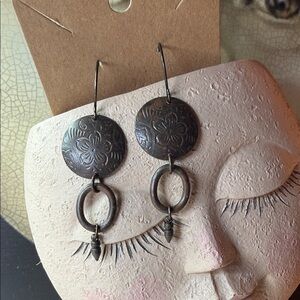 Antique Brown Floral Dangle Earrings